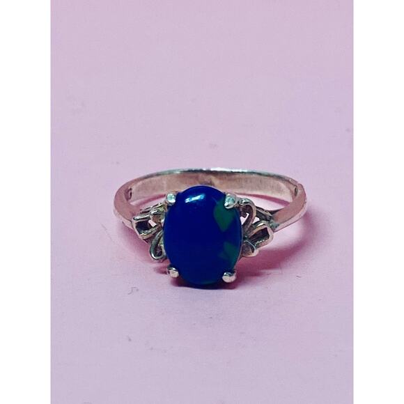 Navajo Sterling Silver Ring, Azurite Malachite, Size 5.5 Native American Jewelry - Picture 2 of 7